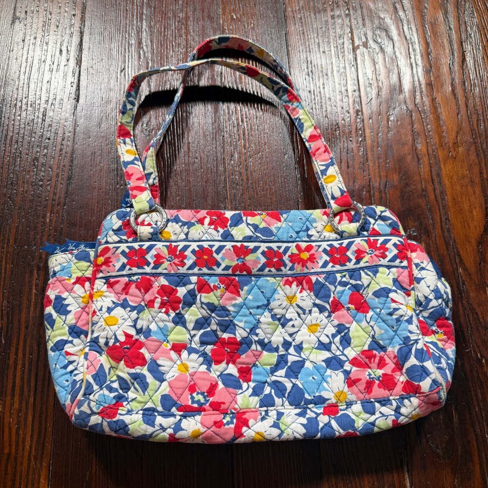 Vera Bradley Purse Summer Cottage Quilted Floral Shoulder Bag Triple Zip